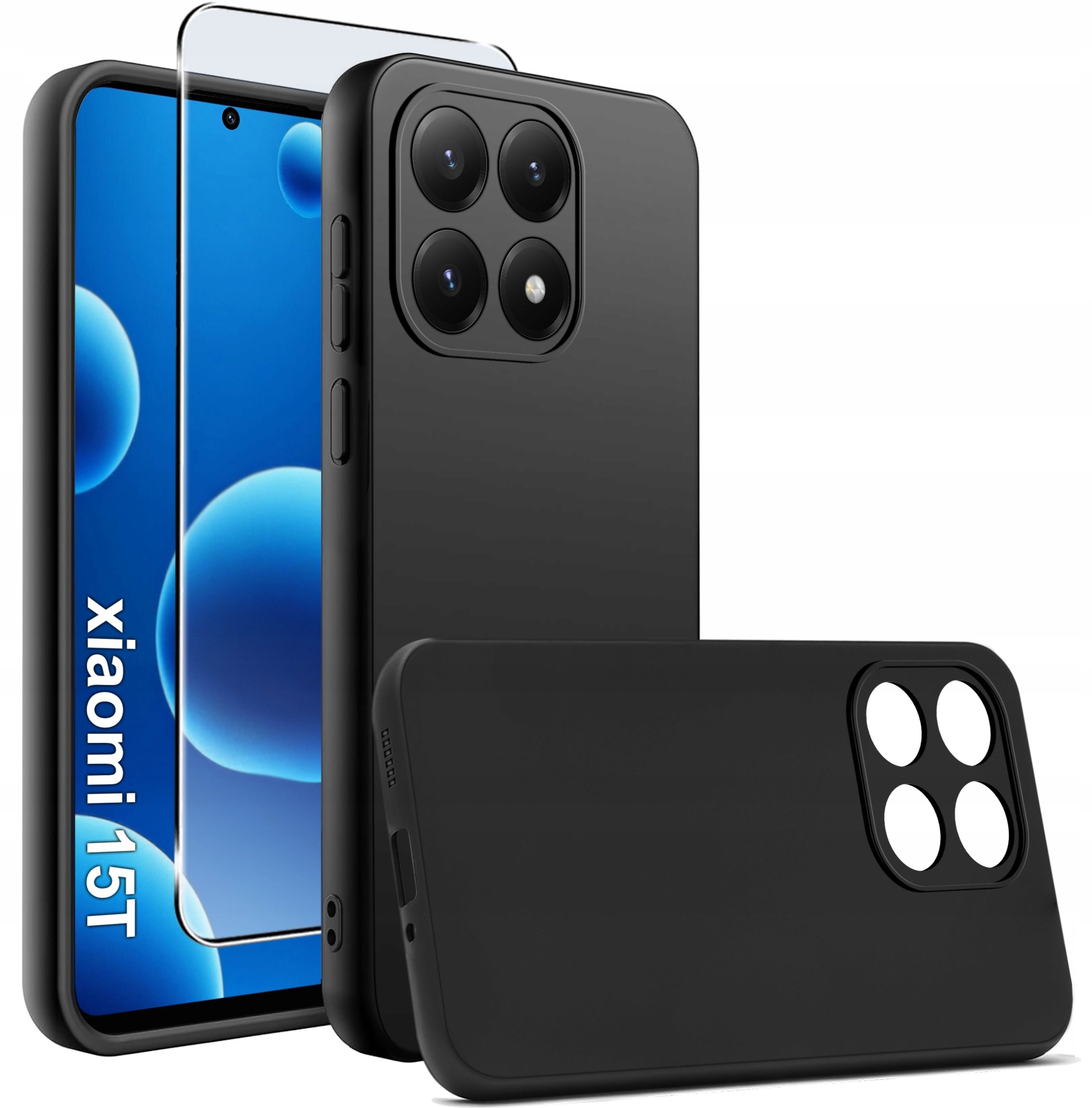 krainaGSM Czarny matowy silikon Slim do Xiaomi 15T 5G + SZKŁO 9H