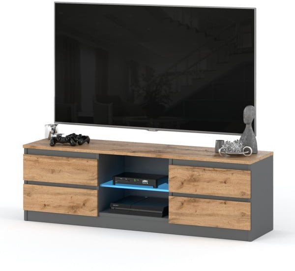 Szafka Stolik Stojący Rtv Pojemny Loft 4 Szuflady Salon 138cm Szary Wotan