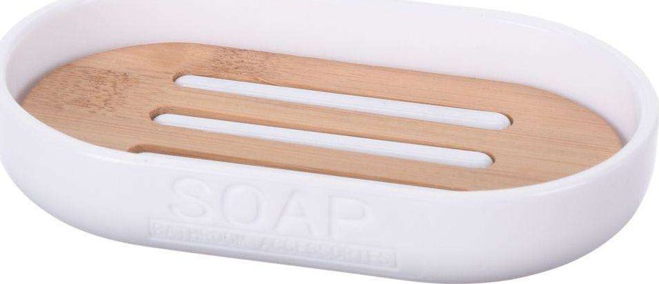 Bathroom Solutions Mydelniczka podstawka na mydło drewniana bambusowa biała