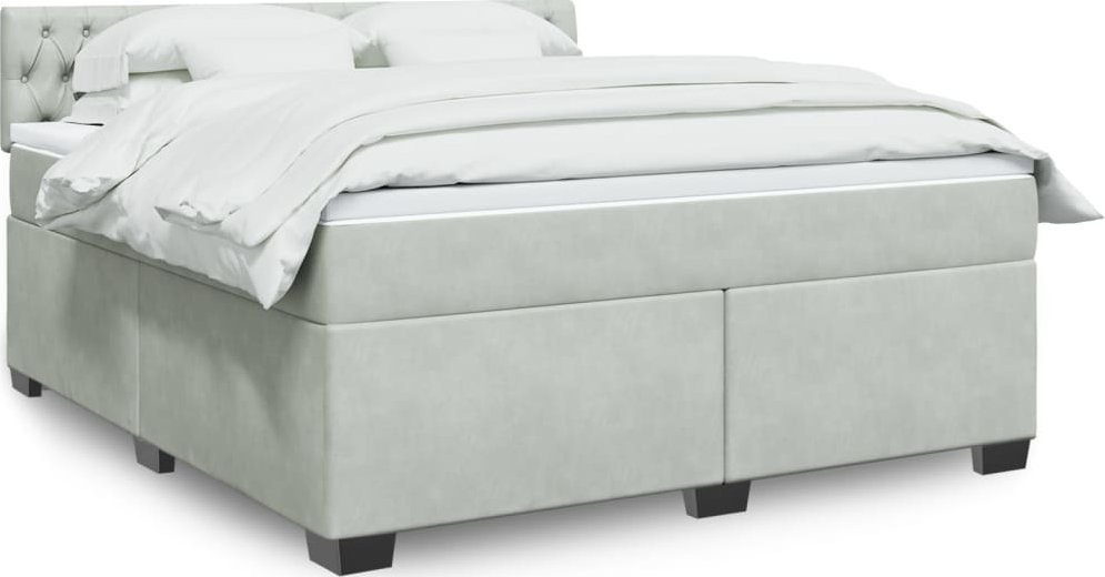 vidaXL Łóżko kontynentalne z materacem, jasnoszare, 180x200cm, aksamit