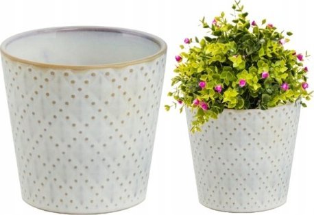 Polnix Osłonka na kwiaty ceramiczna beżowa stylowa 14 x 13 cm