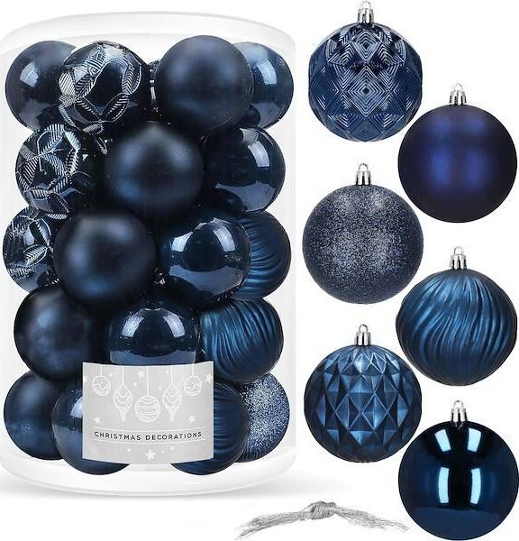 Springos Bombki choinkowe 30 szt. ozdoby świąteczne zestaw 8cm granatowy UNIWERSALNY