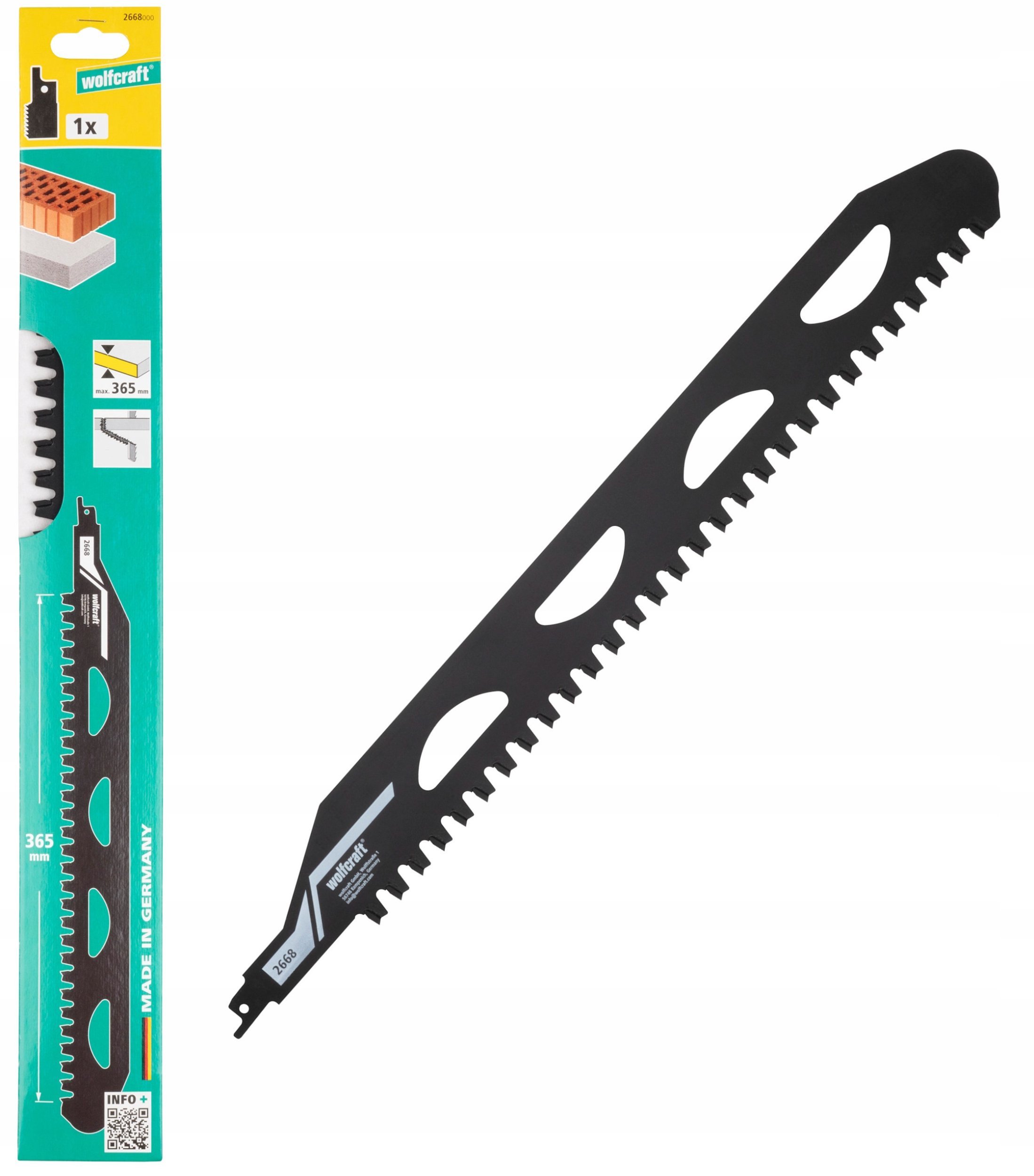 Brzeszczot szablasty HM 365 mm beton komórkowy, pustaki, proste cięcie, wolfcraft