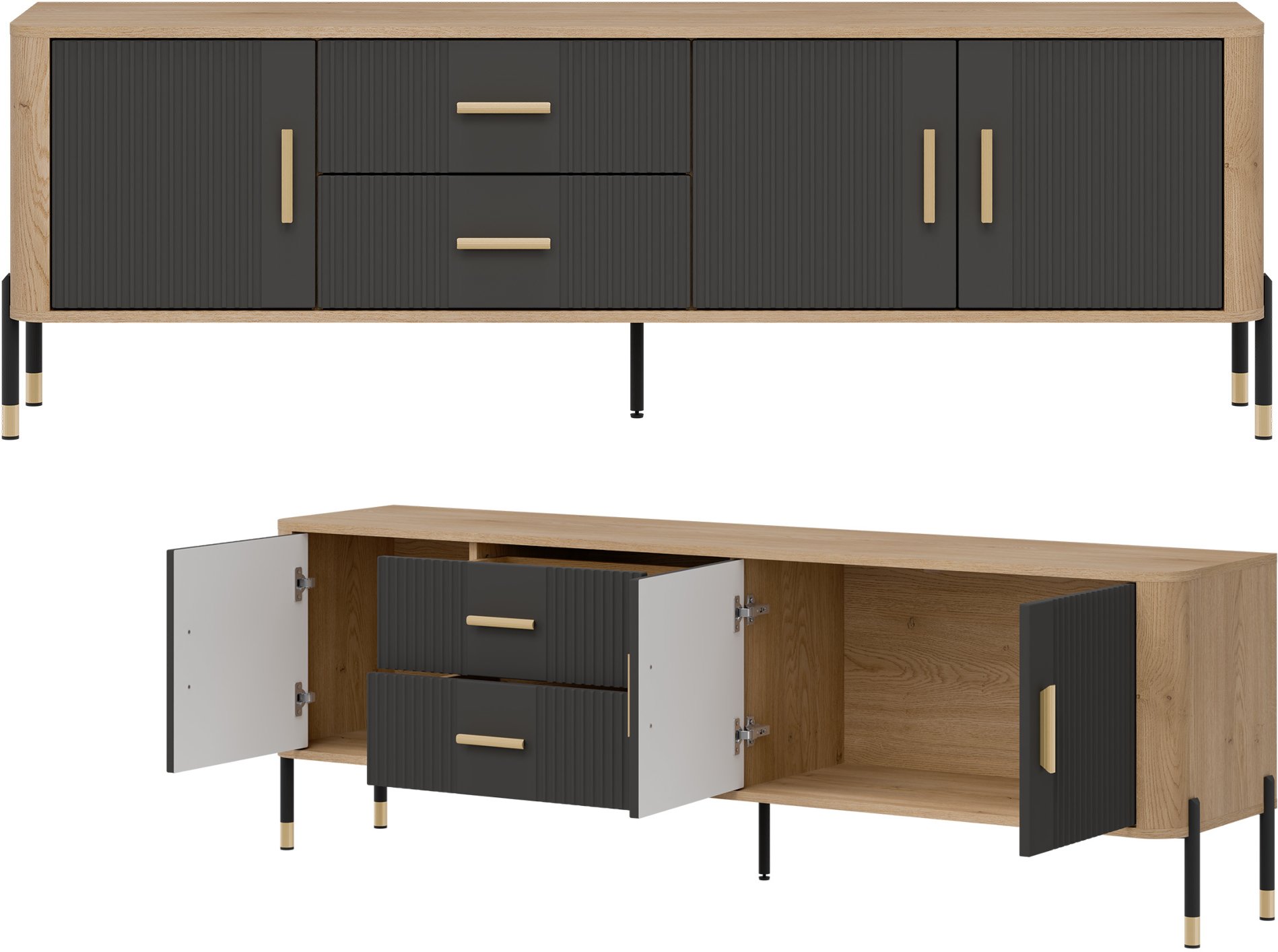 Szafka RTV z szufladami Stolik pod telewizor Dąb Antracyt Złoty DANTE DT02