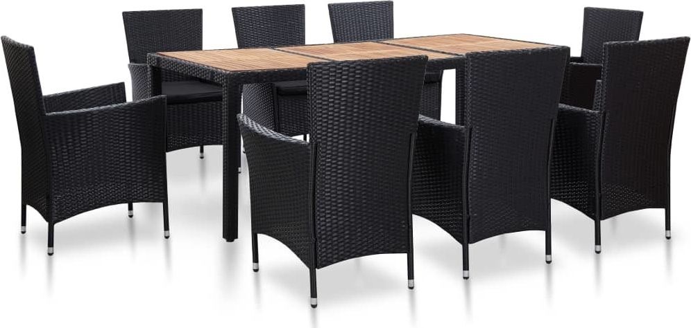 vidaXL 9 częściowy zestaw mebli ogrodowych z poduszkami, rattan PE, czarny (46023)