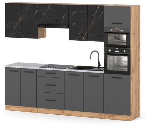 Kuchnia Ze Słupkiem Duża Modułowa Z Blatem 2.6m Wotan San Sebastian Szary