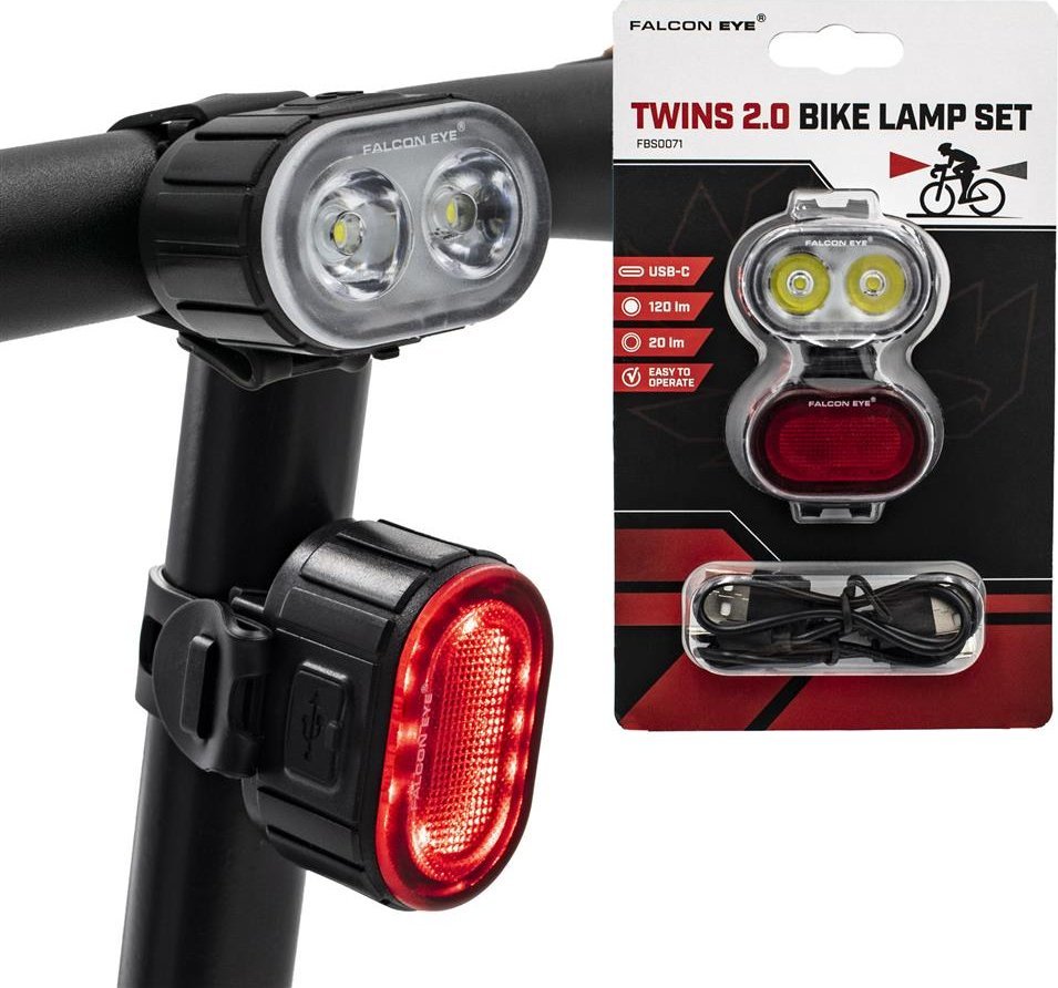 Falcon Eye Zestaw lampek Twins 2.0, 120 lm / 20 lm, USB-C