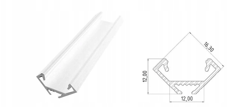 AL12-GLC2-LW-2020: Narożny profil ALU biały lakier 2010mm CORNER white lacquer