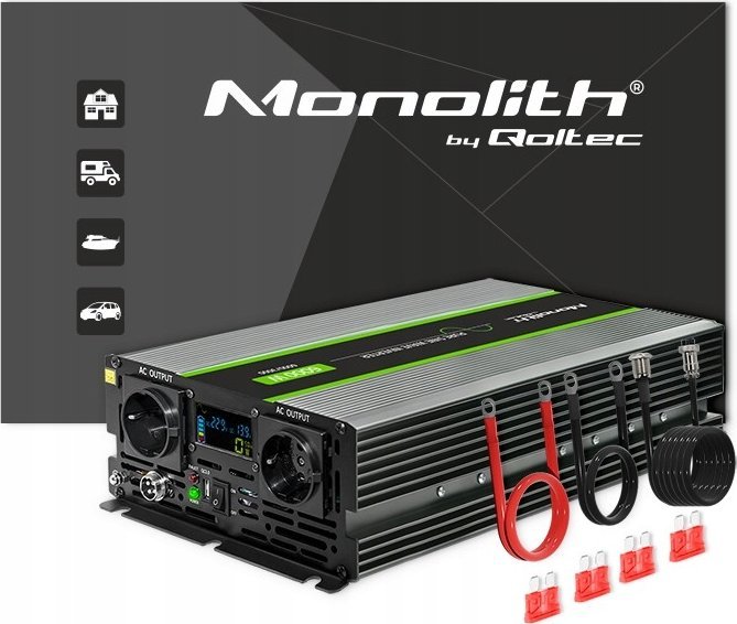 Przetwornica Qoltec Przetwornica napięcia Qoltec Monolith | 3000W | 6000W | 24V na 230V | Czysty Sinus | LCD