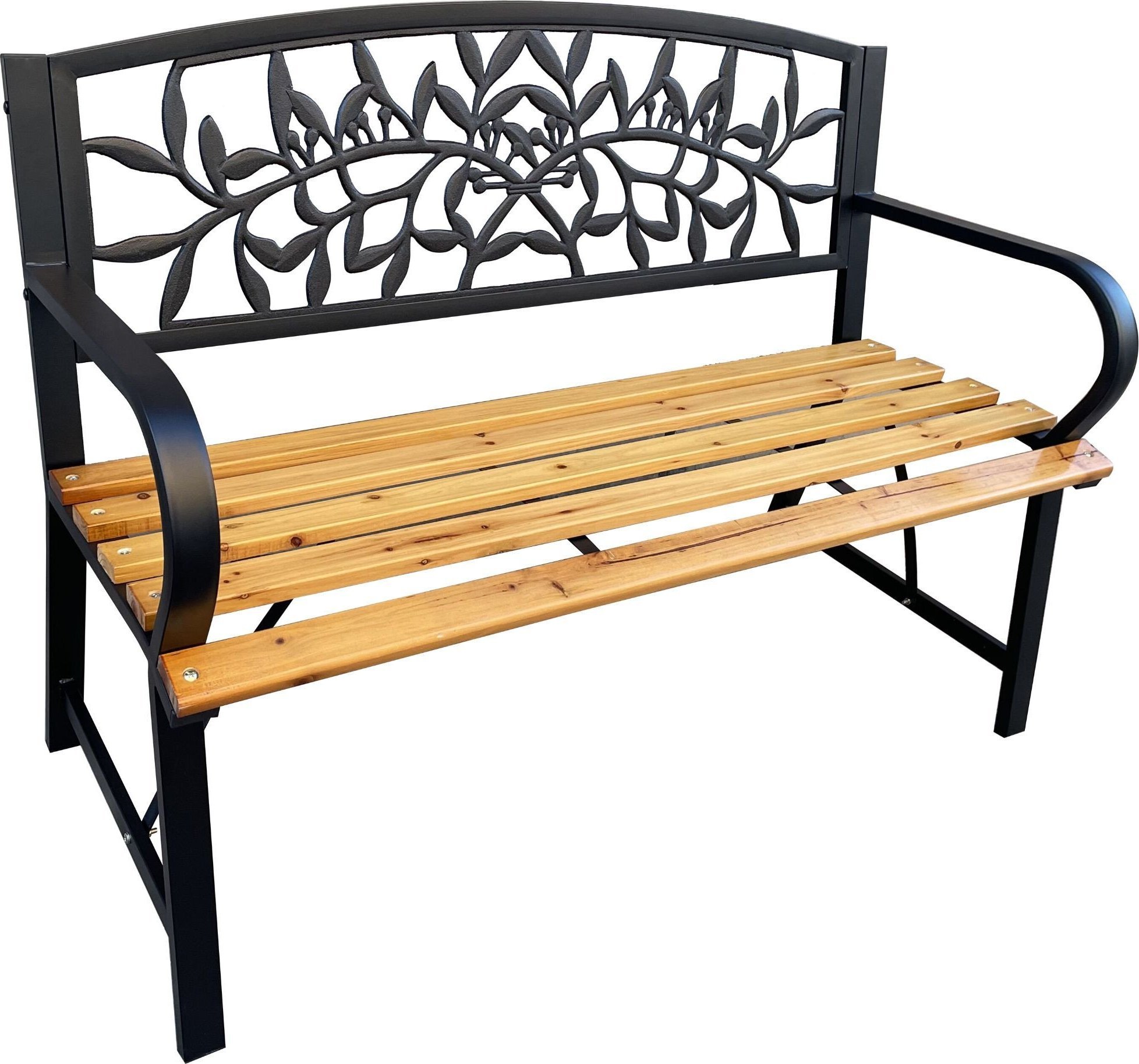 Fancy Garden Ławka ogrodowa z oparciem REO stalowa drewniana 118 cm