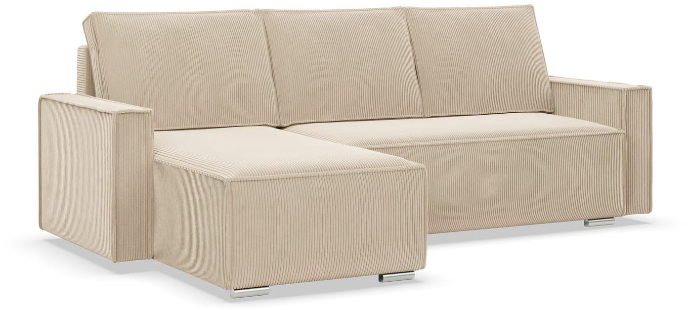 Narożnik z funkcją spania, sztruks, Union, 231x142x92 cm, beżowy