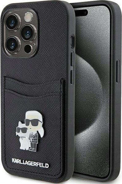 Karl Lagerfeld KLHCP15LSAPKCNPK iPhone 15 Pro 6.1" czarny/black hardcase Saffiano Cardslot Karl&Choupette Metal Pin
