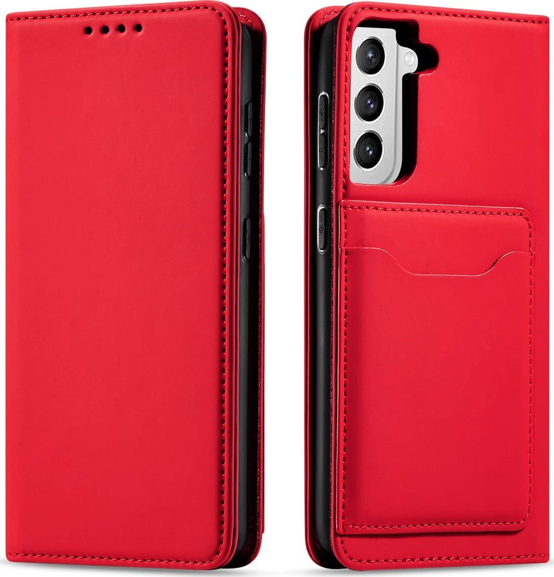 Hurtel Magnet Card Case etui do Samsung Galaxy S22+ (S22 Plus) pokrowiec portfel na karty kartę podstawka czerwony