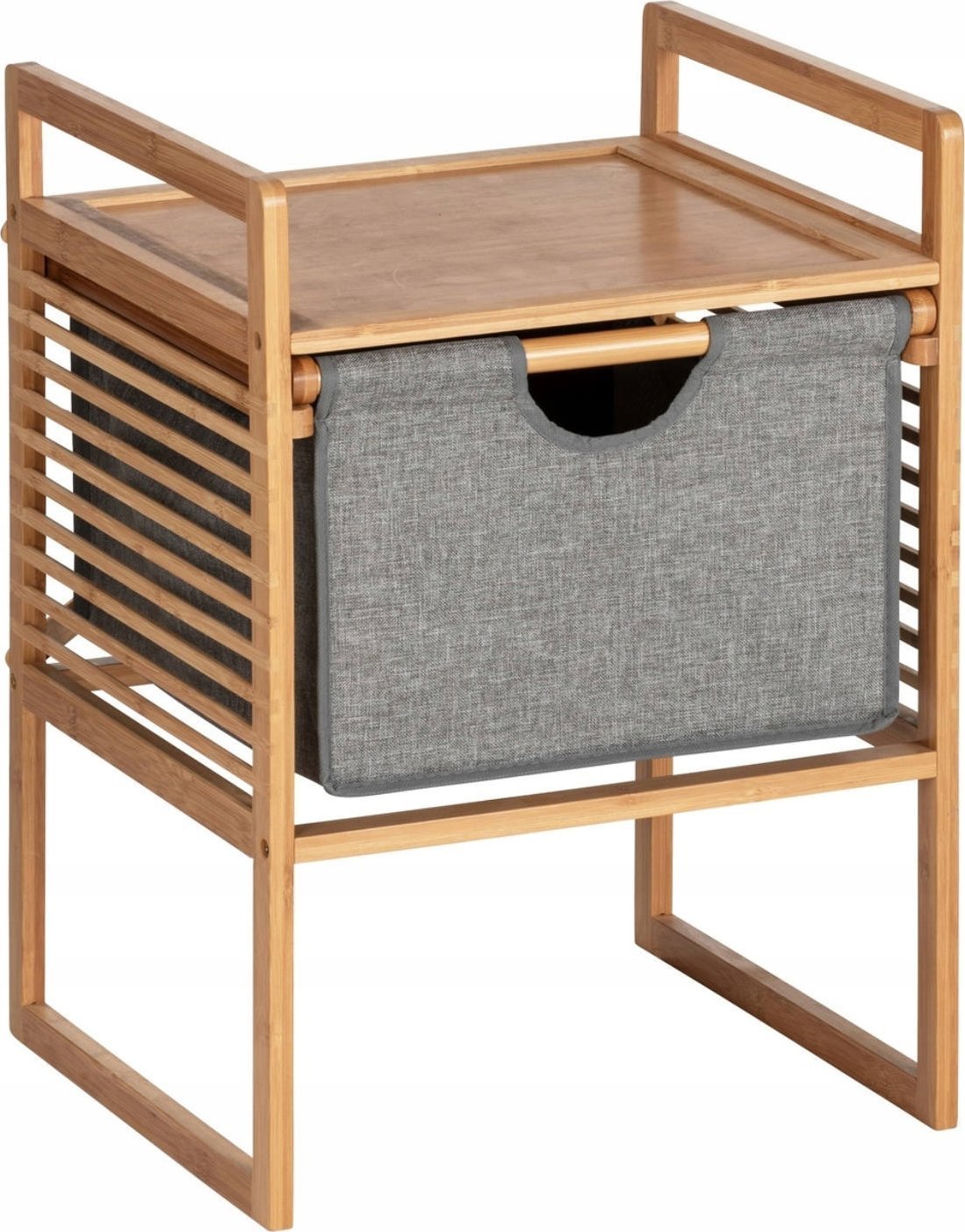 Wenko Stolik pomocniczy BAHARI, bambusowy, z materiałowym koszem do przechowywania, kwadratowy,Wenko