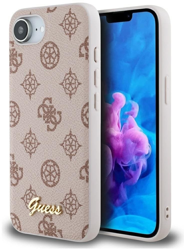 Etui Guess Peony Script Logo MagSafe do iPhone 16e brązowy