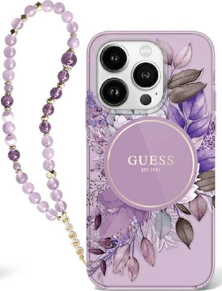 Guess Guess GUHMP16XHFWBRCESU iPhone 16 Pro Max 6.9" fioletowy/purple hardcase IML Flowers With Pearl Strap MagSafe