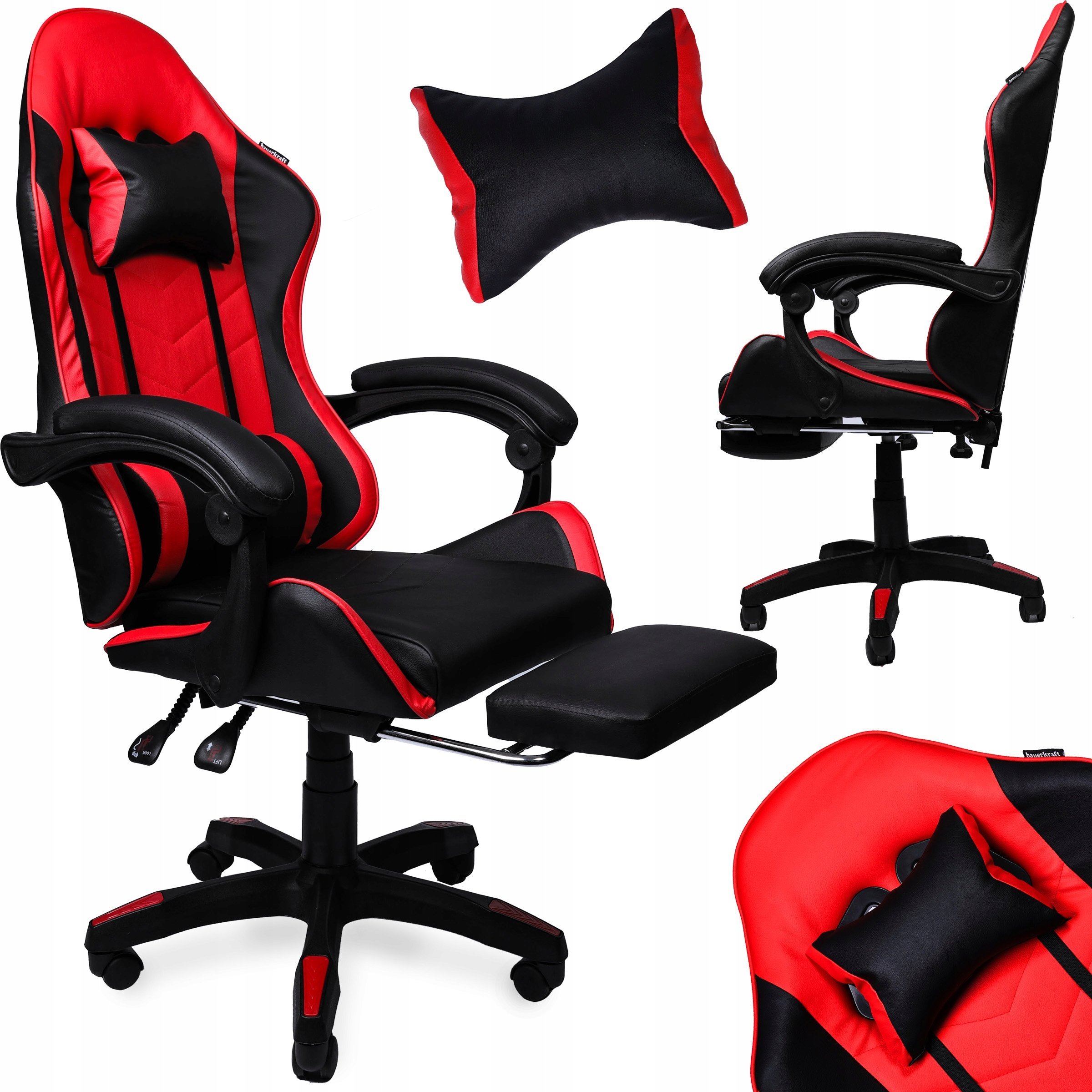 Fotel Bauerkraft Fotel gamingowy krzesło obrotowe z podnóżkiem czarno-czerwony