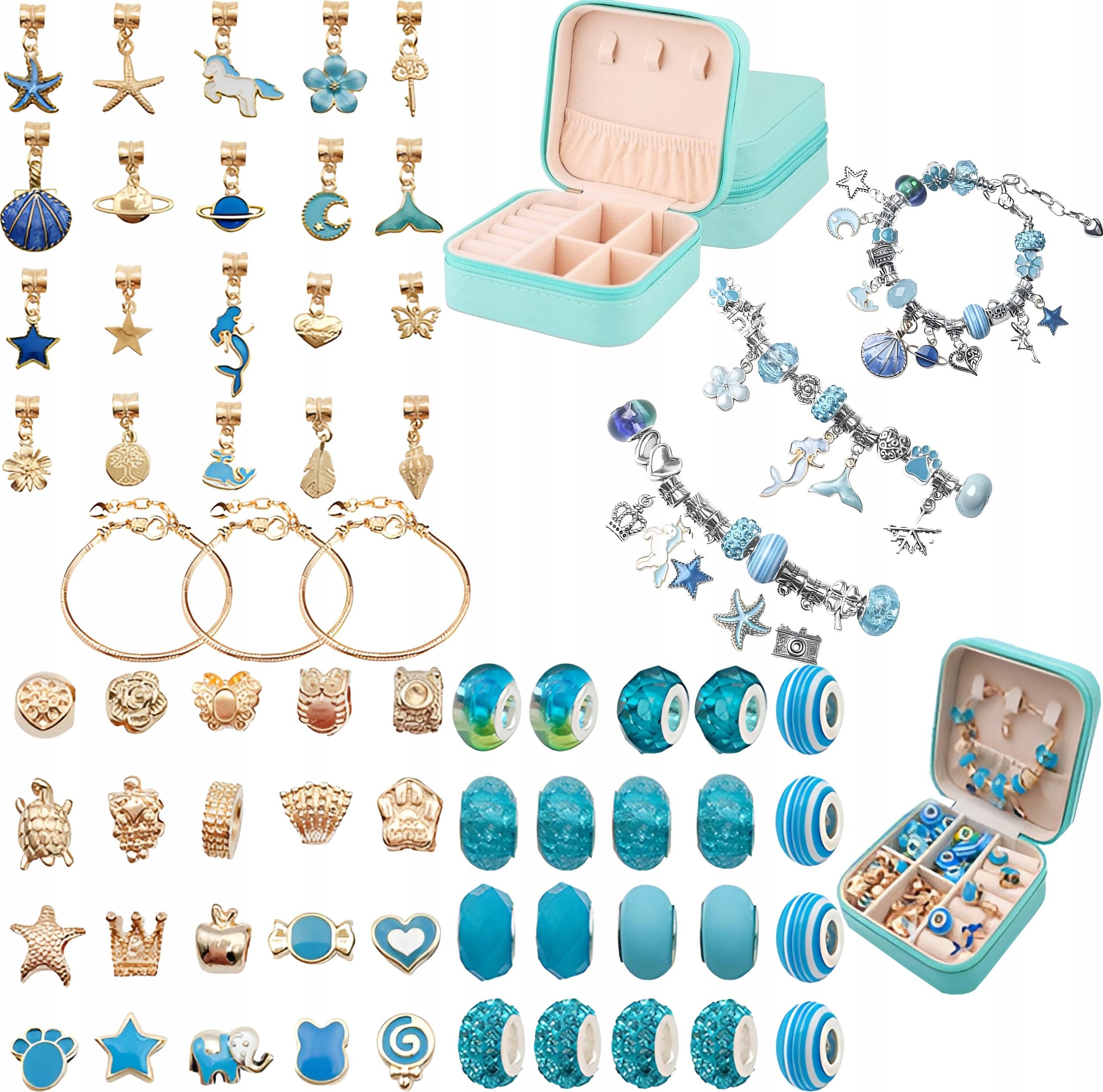 Zestaw Do Tworzenia Robienia Biżuterii, Bransoletek, Charmsy, Zawieszki, Koraliki ODCIENIE NIEBIESKIEGO