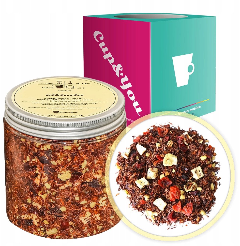 Herbata Rooibos VIKTORIA czerwonokrzew bez kofeiny jabłka dzika róża 150g - herbata sypana liściasta napar z czerwonokrzewu PREMIUM Cup&You