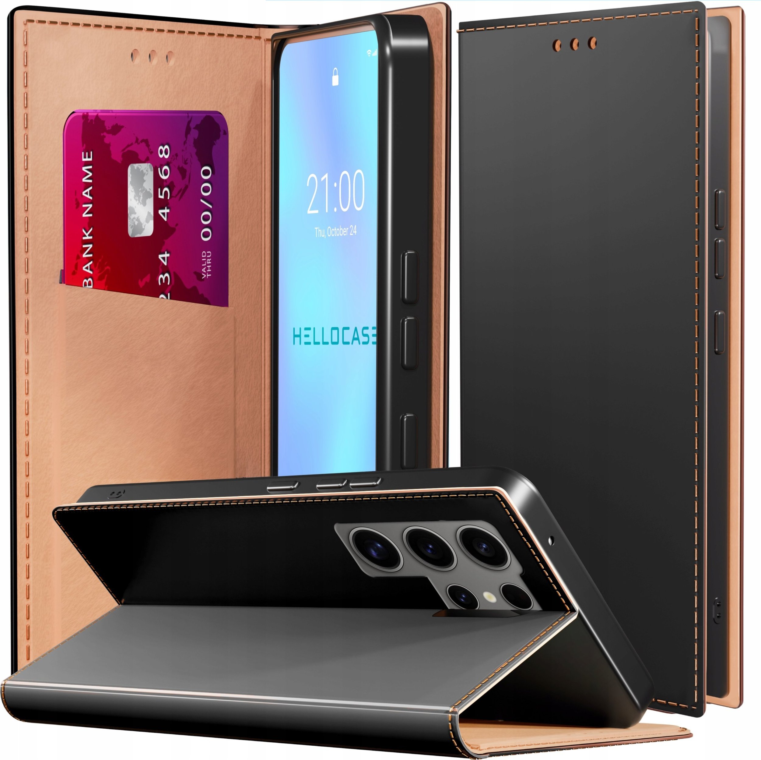 Etui z Klapką do Samsung Galaxy S25 Ultra (Skórzane, Magnetyczne, Czarne)