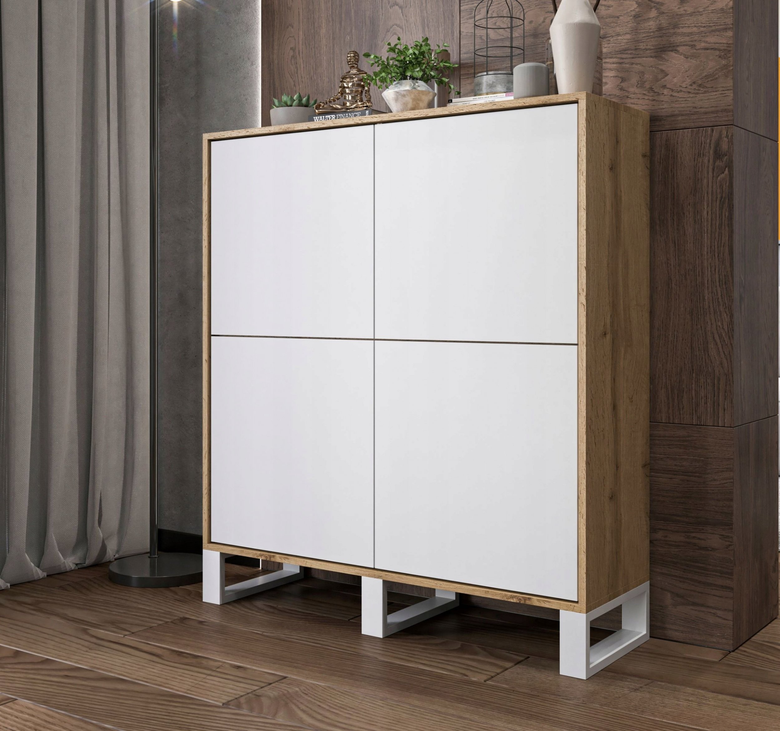 Meble Lindner Industrialna komoda RTV Loft Wotan Biały MAT 113cm