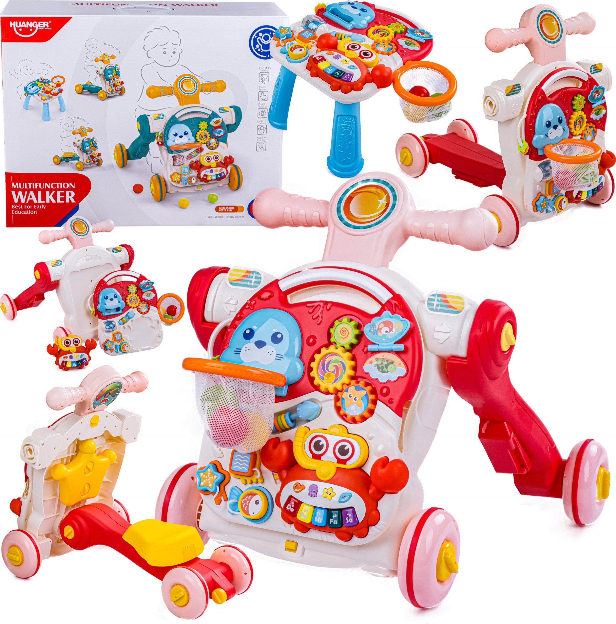 Pchacz, Chodzik 4w1 Stolik Edukacyjny Rowerek Hulajnoga Różowy