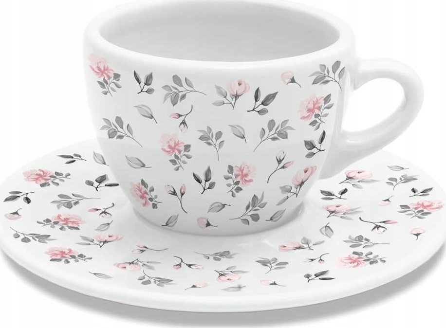 Cup&You Zestaw FILIŻANKA ZE SPODKIEM kwiecisty nadruk