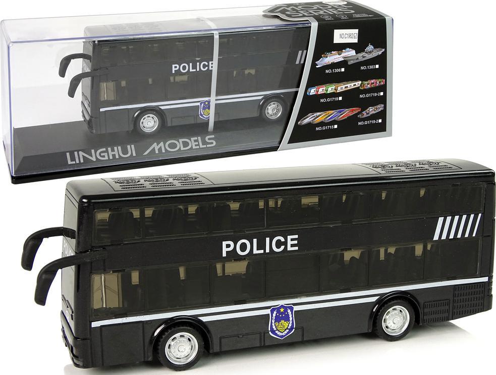 LeanToys Autobus Policyjny Dwupiętrowy Czarny z Naciągiem Dźwięk