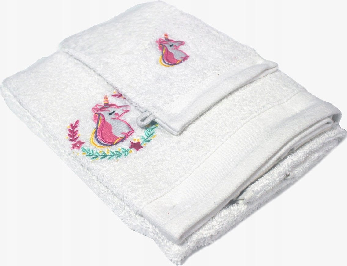 Douceur d`Interieur Zestaw kąpielowy z haftem, rękawica + ręcznik 70 x 130 cm