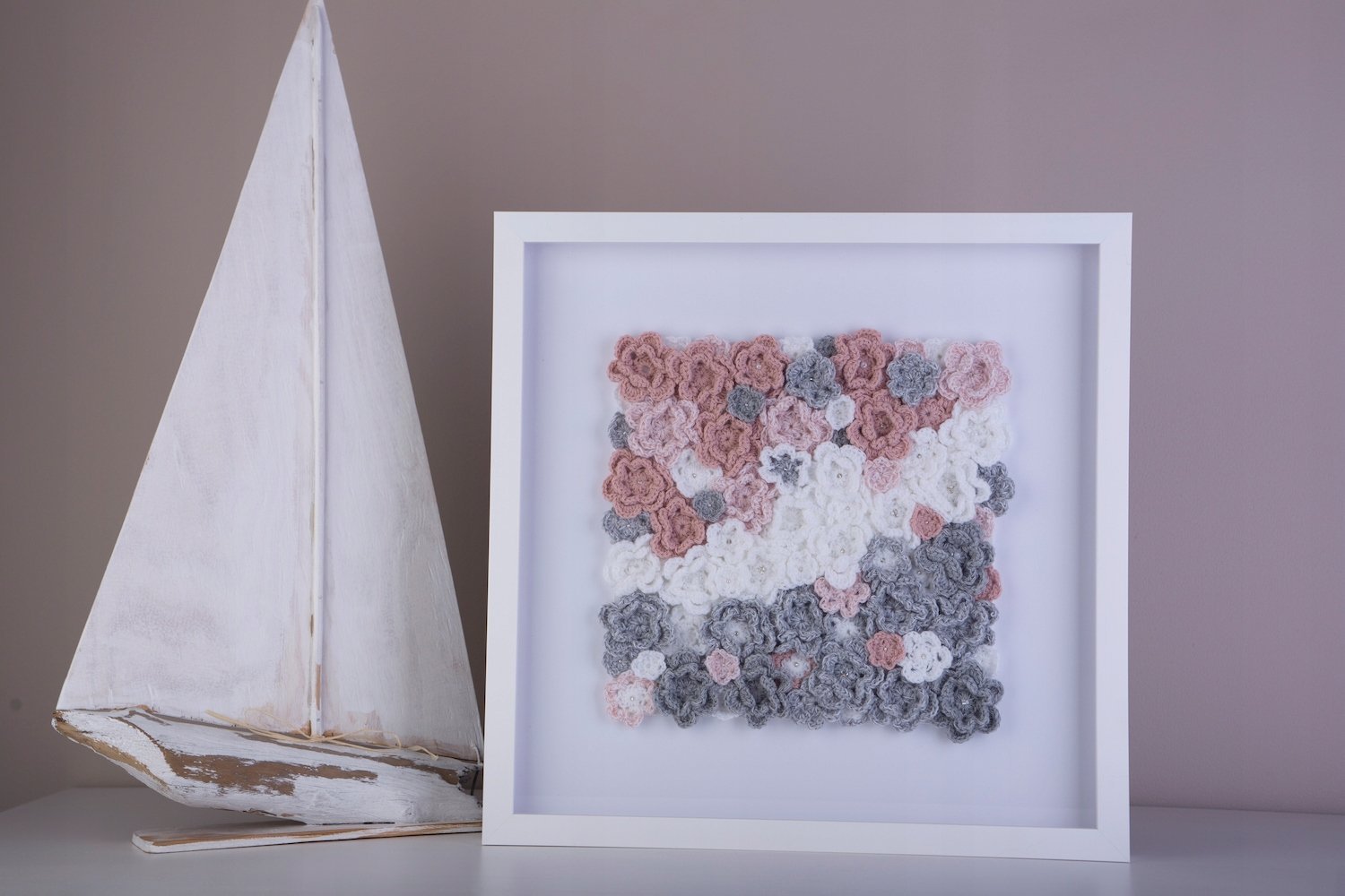 Obraz podświetlany - Kwiaty: biel-popiel-róż