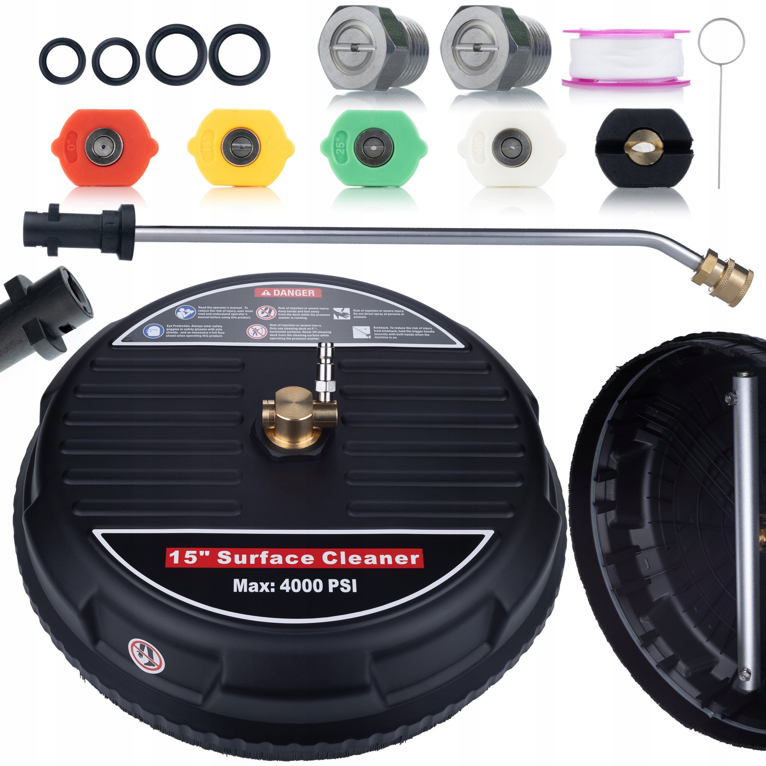 Rosfix JetSet 3w1 Zestaw do myjek ciśnieniowych Karcher Lavor Parkside | Szczotka T-Racer z szybkozłączką 1/4" | Lanca zagieta 34 cm bajonet K2-K7 | Z