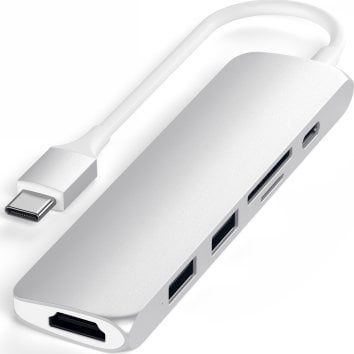 Adapter USB Satechi 6-in-1 USB-C Slim Multiport Adapter - aluminiowy adapter do urządzeń mobilnych USB-C (USB-C, 2x USB-A, 4K HDMI, czytnik kart micro