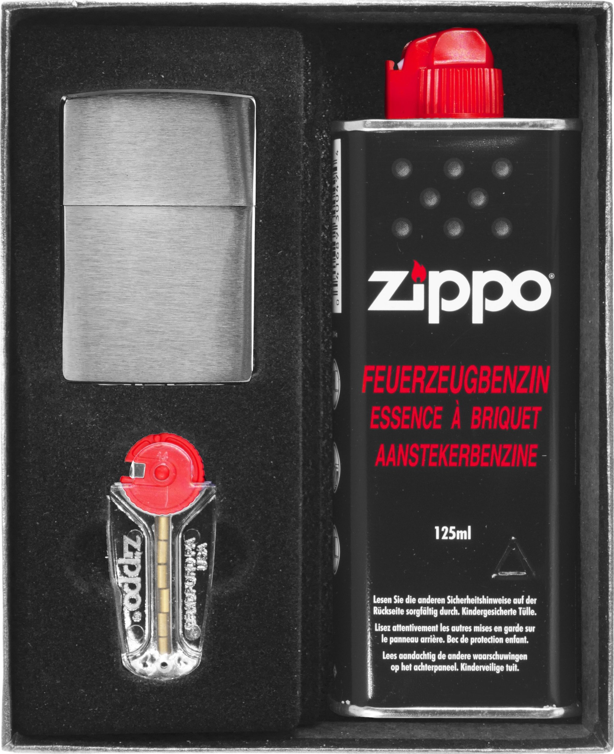 Zestaw ZIPPO Zapalniczka BRUSHED CHROME Prezentowy No1