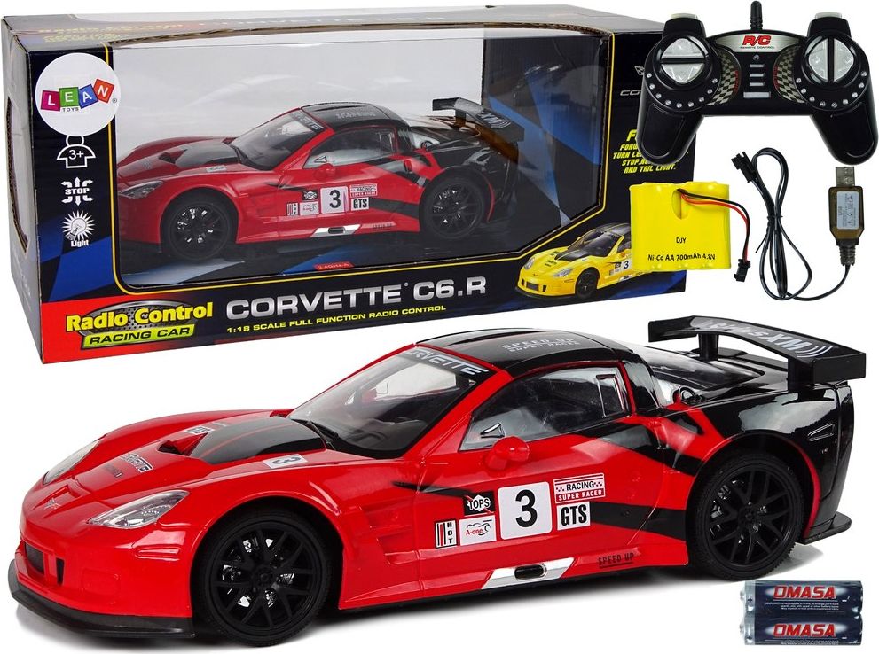 LeanToys Auto Sportowe Wyścigowe R/C 1:18 Corvette C6.R Czerwony 2.4 G Światła