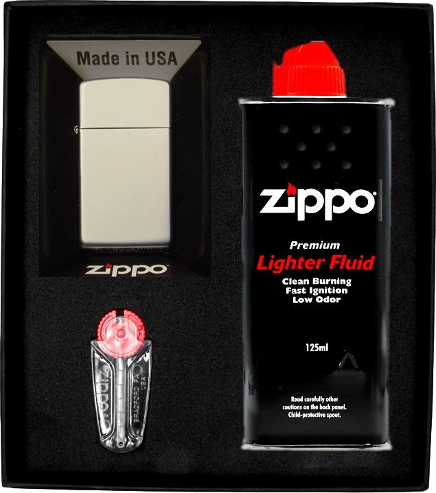 Zestaw ZIPPO Zapalniczka SATIN FINISH SLIM Prezentowy No1