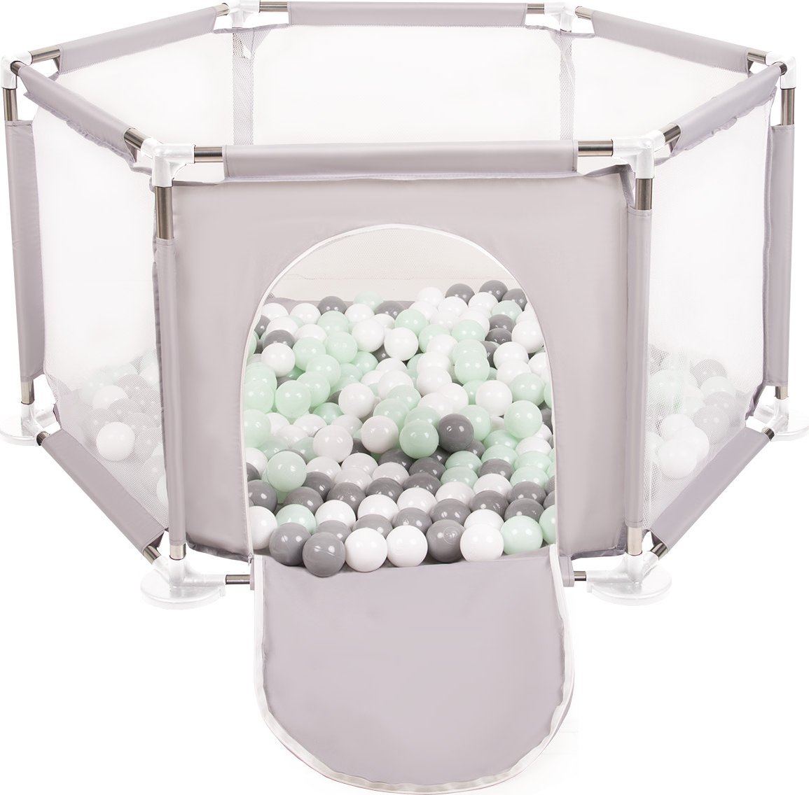 Selonis Sześciokąt składany KS-100X z piłeczkami 6cm szary: biały-szary-mięta 63x64/200piłek Zabawka kojec