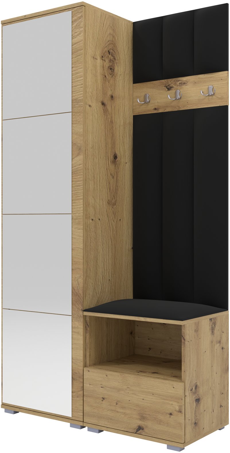 Tapicerowana garderoba Nela I LUX z lustrem - kolor dąb artisan + tkanina Trinity 16