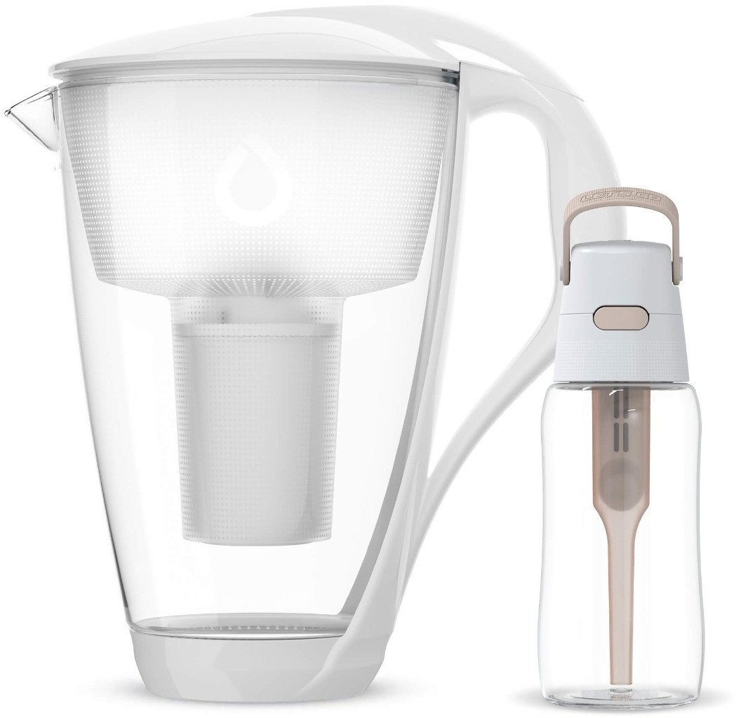 Dzbanek filtrujący Dafi Szklany Dzbanek CRYSTAL Biały Classic z Beżową Butelką Solid 0,5