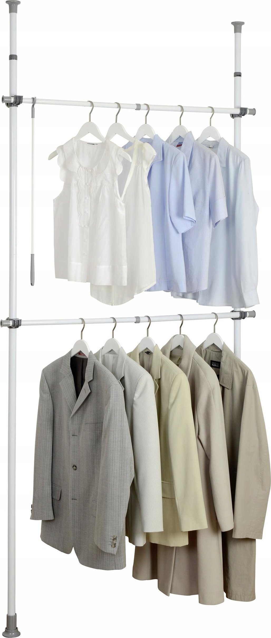 Wenko Stelaż do wieszania ubrań Herkules Basic, garderoba, 2 poziomy, regulowana wysokość oraz szerokość, metalowy, biały, marka WENKO