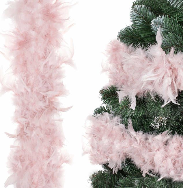 Springos Boa z piór naturalnych łańcuch na choinkę różowy