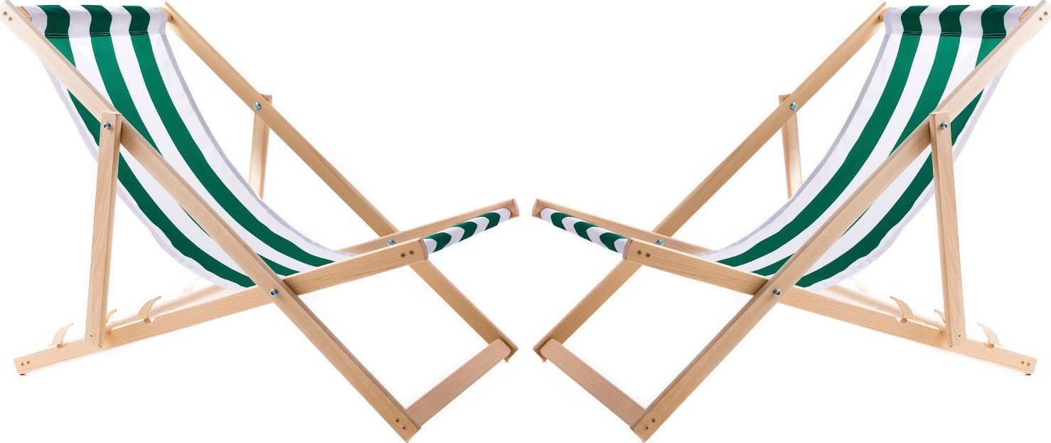 Zestaw 2 lezaków zielone pasy, zmontowany, Woodok