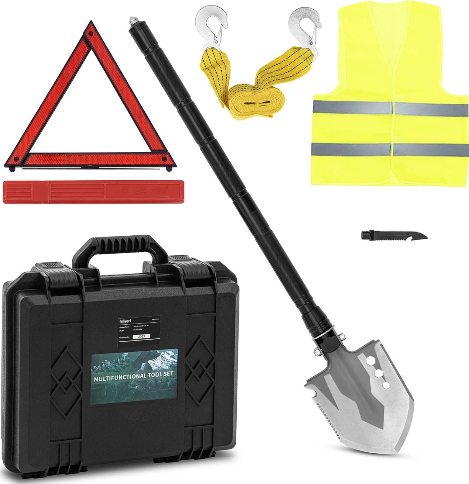 Hillvert Zestaw bezpieczeństwa niezbędnik saperka do samochodu na kemping 11 FUNKCJI Zestaw bezpieczeństwa niezbędnik saperka do samochodu na kemping