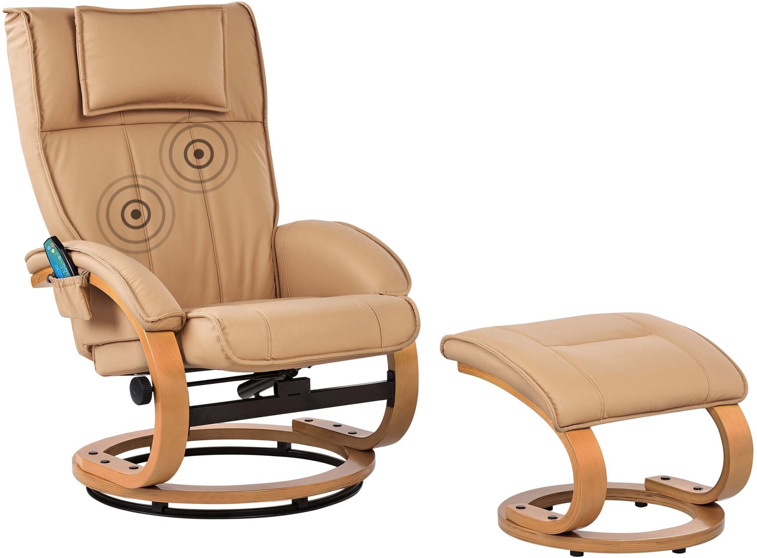 Beliani Fotel z masażem MAJESTIC Z podnóżkiem Jasnobrązowy
