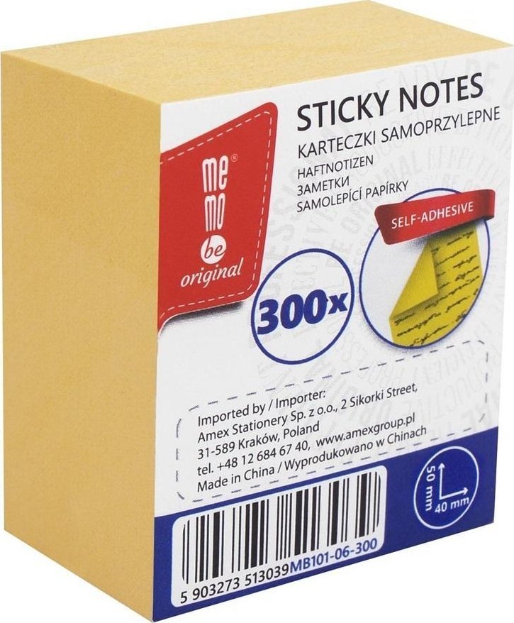 Bloczek samoprzylepny 40x50mm 300K żółty MemoBe