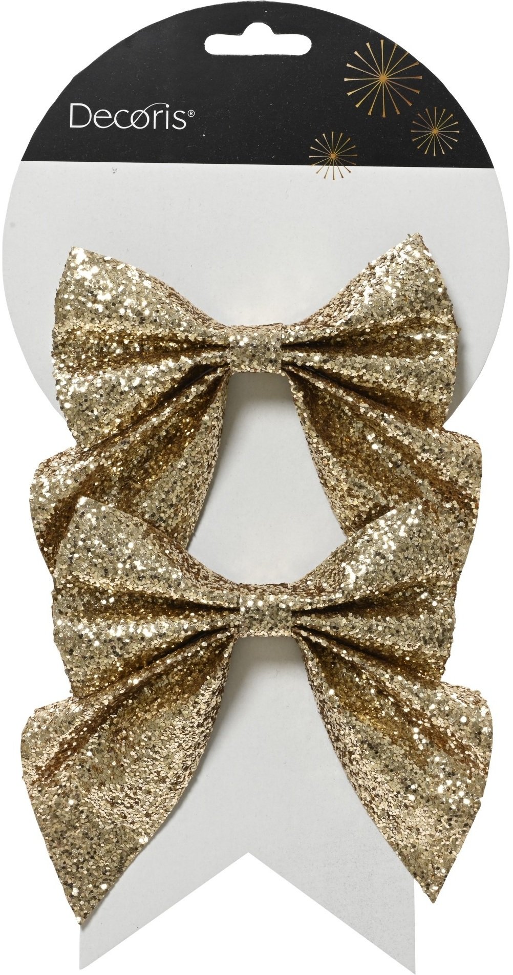 Zestaw 2 kokardy poliestrowe złote brokatowe na choinkę 12x13cm