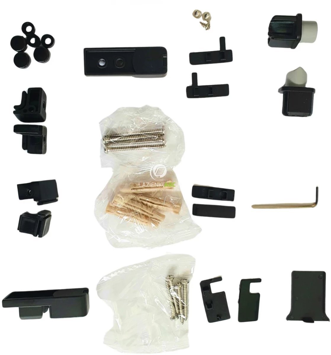 ZESTAW ELEMENTÓW PLASTIKOWYCH I ŚRUB PARAWAN PRZESUWNY LARGA CZARNY
