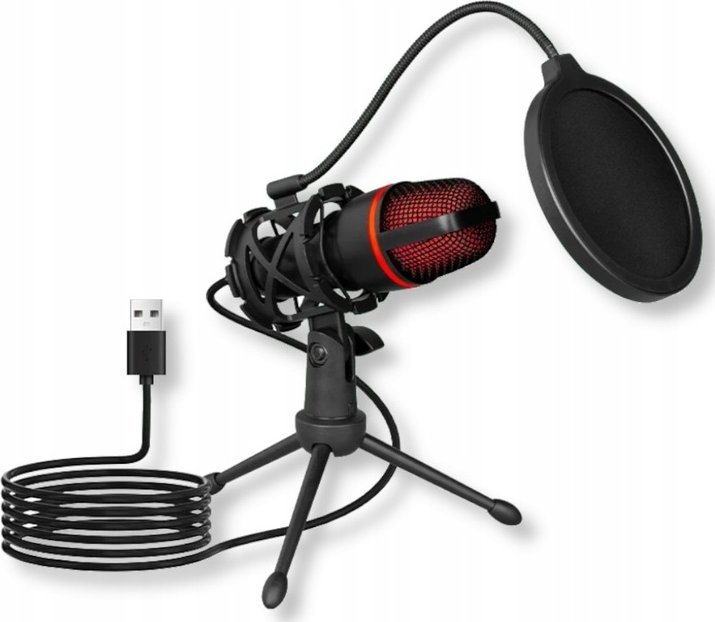 Studyjny Mikrofon do Komputera Gamingowy USB Statyw RGB EUROLOOK