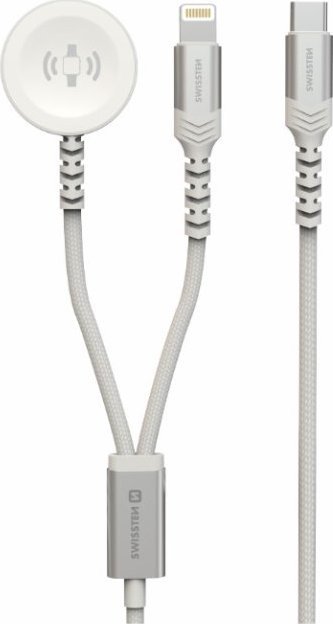 Adapter AV Swissten Wireless Charger 2In1 Apple Watch And Lightning, USB-C 1.2 M White