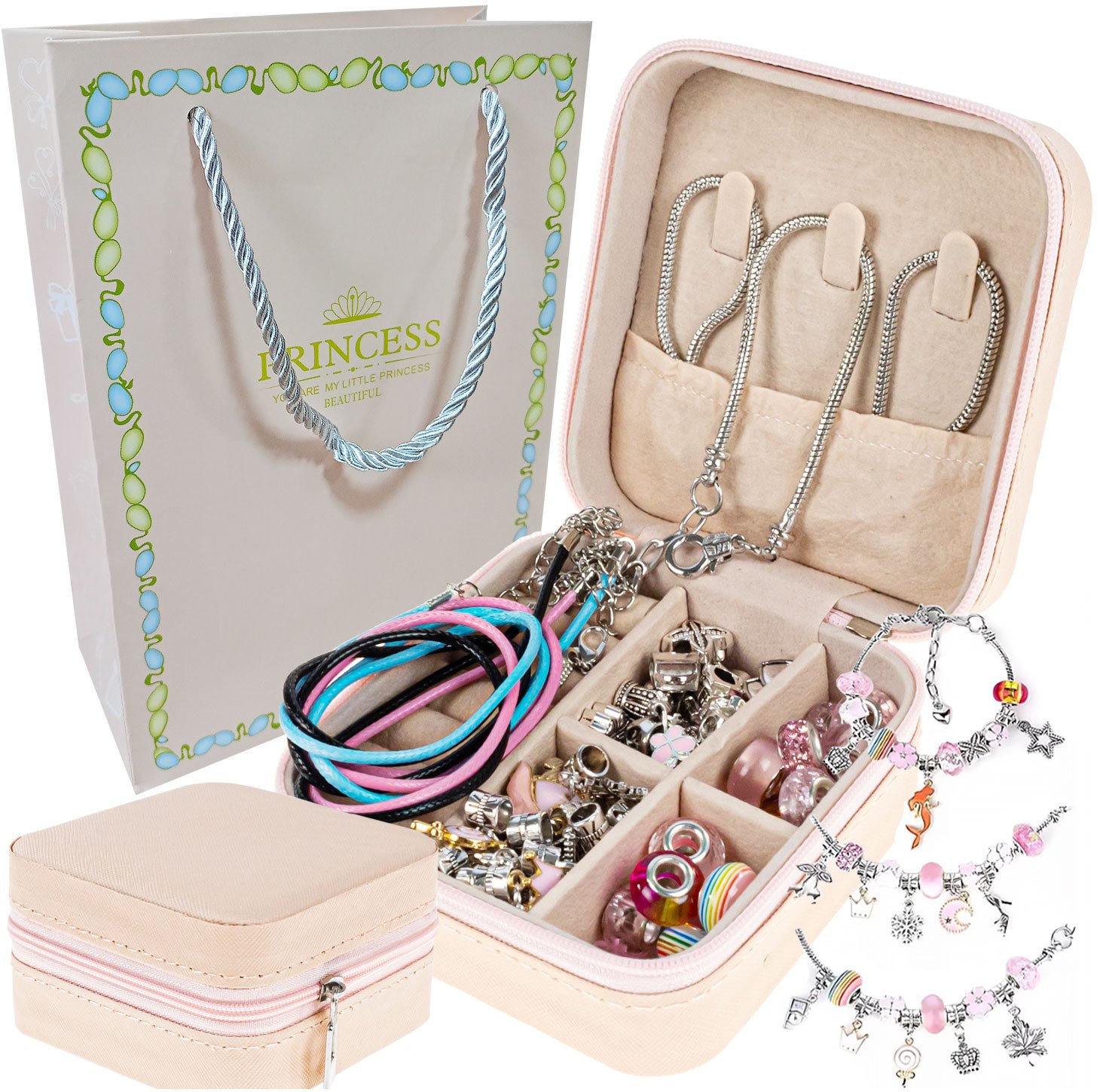 Zestaw Diy Bransoletki Naszyjniki Koraliki Charmsy Szkatułka Na Biżuterię
