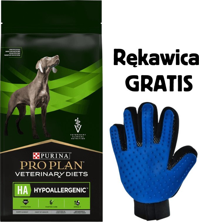 Purina Pro Plan PRO PLAN Veterinary Diets HA Hypoallergenic Karma sucha dla psa 11kg + Rękawica do czesania GRATIS!